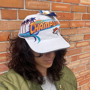 vintage 90s white broncos conference champions ball cap 