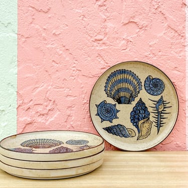 Set of Four Stoneware Shell Plates