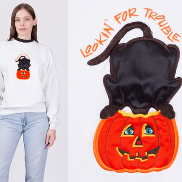 90s Halloween Cat Sweatshirt - Medium | Vintage 
