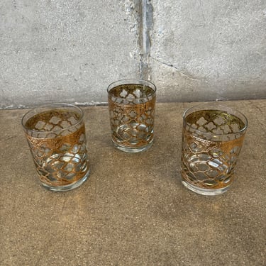 Set of 3 Mid Century Modern Valencia 22k Gold Lowball Glasses