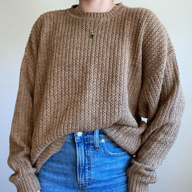 Vintage 1990s Savile Row Oversized Relaxed Cotton Brown Crewneck Sweater Sz L 