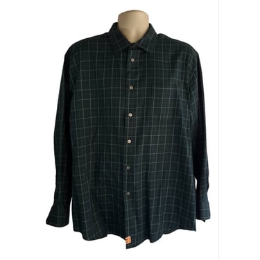 17-17.5 Tall Men's Dress Shirt Van Huesen Cotton Green Check Dry Cleaned XL Soft 