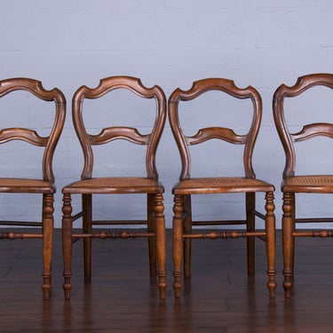 Antique Country French Provincial Maple Dining Chairs W/ Cane Seats - Set of 4 