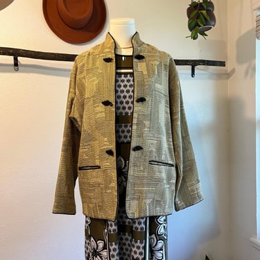 Beluva San Francisco USA Golden Cotton Mod Geometic Asian Tapestry Jacket Size M 