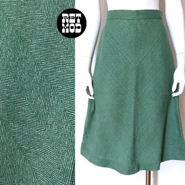 Stylish Vintage 70s Green Chevron Mid-Length Skirt 