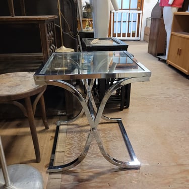 Chrome Glass Top Accent Table 24"X22"X22"
