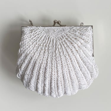 White Beaded Shell Bag