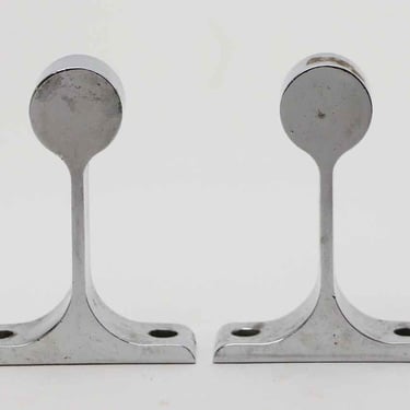 Pair of Vintage Chrome Plated Brass Round End Towel Bar Brackets