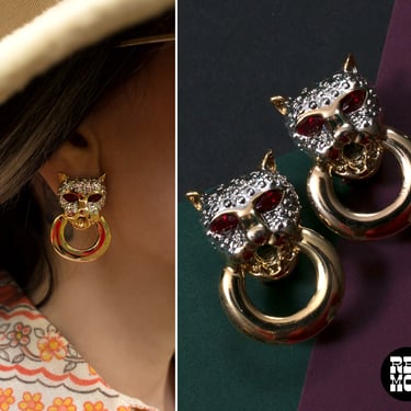 Iconic 90s Designer Vibes Vintage Rhinestone Leopard Hoop Statement Earrings 