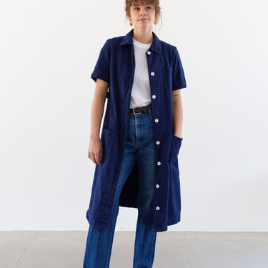 Vintage Navy True Blue Short Sleeve Shop Coat | Made in England | Belted Overdye Chore Trench Jacket | XS S M L | 