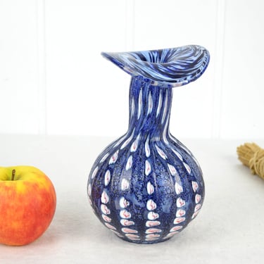 Glass Vase Studio Glass 60s 70s Art Glass Glass Vase Mouth-Blown Hand-Formed Brocante Flower Vase Vintage Design Polished Modern Overlay 