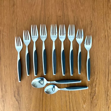 Marcrest black handle MCM stainless flatware - dinner salad forks spoons plus mix match extras 