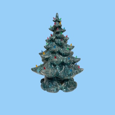 Vintage Ceramic Tree Lamp Retro 1980s Hand Painted + Atlantic Mold + Christmas Tree + Lamp + Speckled Blue + Colorful Lights + Holiday Decor 
