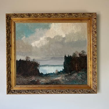 Willi Bauer, (Germany, B. 1923) Lakeside Landscape Oil Painting, Framed 