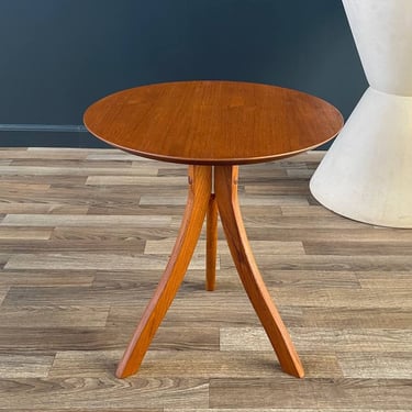 Mid-Century Danish Modern Sculpted Teak Tripod Leg Side Table, c.1970’s 