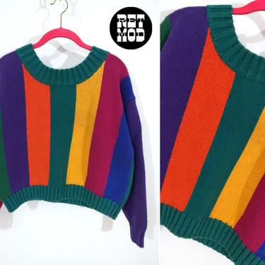 Cool Cropped Vintage 90s Colorful Stripe Pullover Sweater 