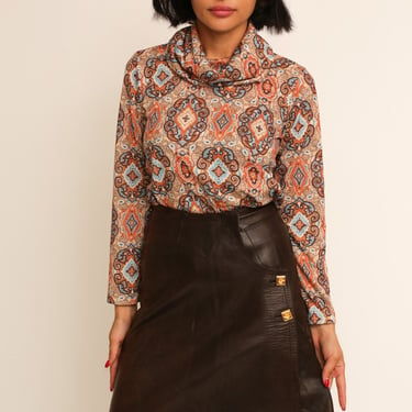 Vintage 1970s 70s Brown Soft Leather Gheradini for Bonwit Teller Mini Skirt 
