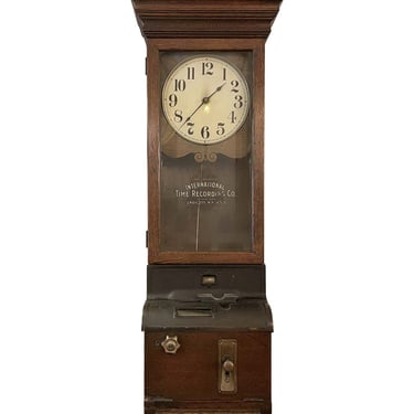 1910s Antique International Time Recording Co. Oak Wall Clock