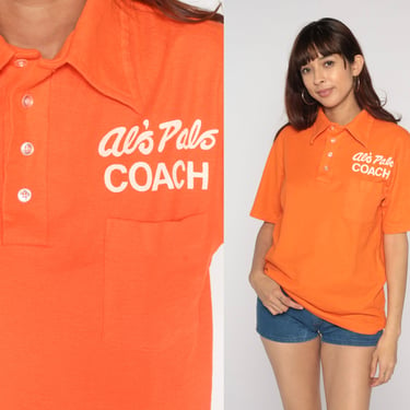 70s Uniform Shirt Al's Pals Coach Shirt Teaching Orange Children Teacher Polo Half Button Up Shirt 1970s Vintage Retro Large L 