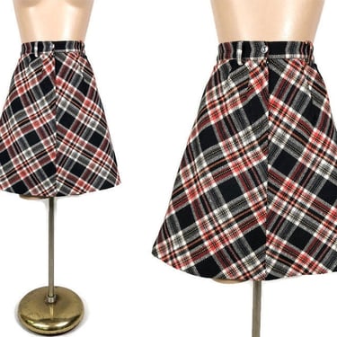 VINTAGE 60s Tartan Plaid Mini Skirt | 1960s School Girl A-line Cut Short Skirt | vfg 