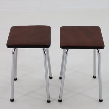 1970s Pair of Stools with Leatherette Upholstery ,Czechoslovakia /Mid- century / Leatherette  Stools / Vintage Stools / 