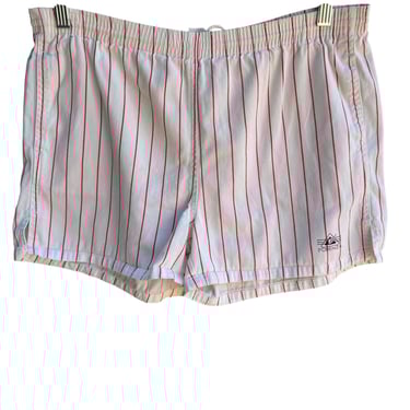 Forenza Sportswear Vintage 70s White Red Striped Cotton Beach Athletic Shorts S