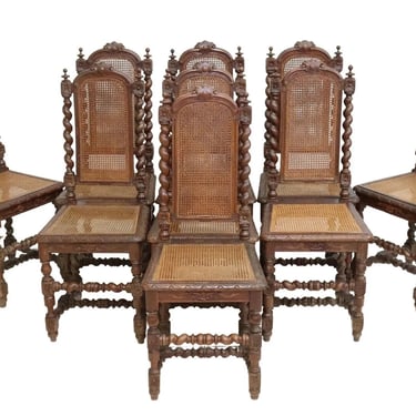 Antique Side Chairs, (9), Henri II Style, Carved Wood, Caned, Crests, 1800s!!