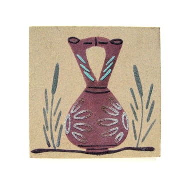 Vintage Native American Southwest Sand Painted Tile or Trivet, Native American Wedding Vase or Wedding Pot, 6 Inch Square Tile 