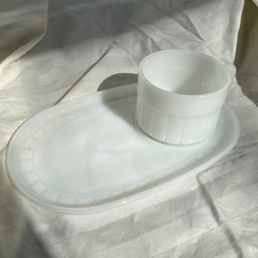 Milk Glass Tea Cup and Plate Set 
