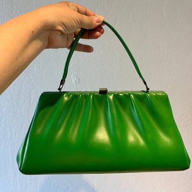 Mixed & Matched - Vintage 1960s Shamrock Green Faux Leather Vinyl A Frame Handbag Purse 