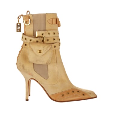 Dior Tan Canvas Ankle Boots