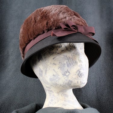 Fabulous Vintage Bubble Cloche Fuzzy Hat - La Rose Faux Fur Chocolate Hat - Vintage Winter Fashion - 21" Diameter | Bixley Shop 