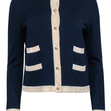 Tory Burch - Nautical Navy Wool Cardigan w/ Pearl Button Accents Sz S