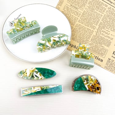 Acetate Vintage Green Hair Clip Lady Claw Clips Spring Clip