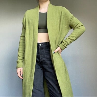 WoolOvers Green Pure New Wool Maxi Long Warm Open Hippie Cardigan Sz M 