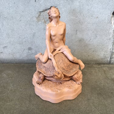 Nude Woman Riding Turtle Sculpture