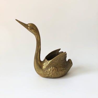 Vintage Brass Swan Planter 