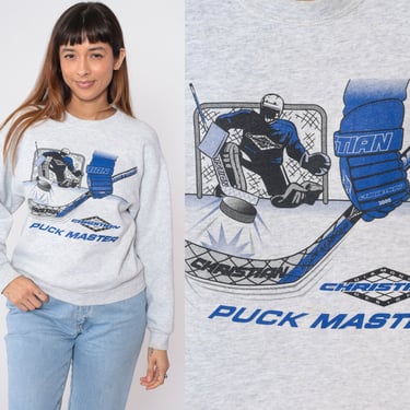 90s Christian Hockey Sticks Sweatshirt Puck Master Diamond Design Heather Grey Crewneck Hockey Gear Goalie Vintage 1990s Medium 