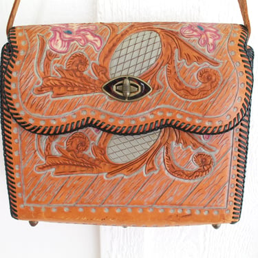 Tooled Leather -1940-50s -  Vintage - Western - Cowgirl - Purse - Handbag 