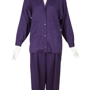 Anne-Marie Beretta 1980s Vintage Purple Wool Jacket & Trouser Suit 
