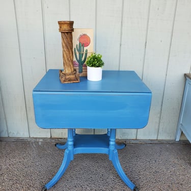Blue Drop Leaf Table with One Drawer