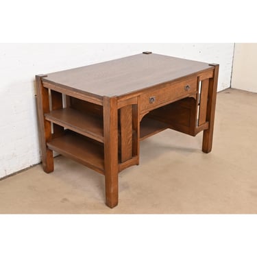 Stickley Brothers Antique Mission Oak Arts & Crafts Desk With Built-In Bookcases, Newly Refinished