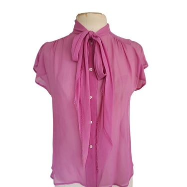 Vintage 2000s Marc Jacobs Blouse Sheer Purple Pink Silk Pussycat Bow 