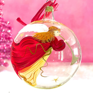 VINTAGE: 2002 - Italian Angel Glass Ornament - Hand Blown, Hand Painted - Made in Italy 