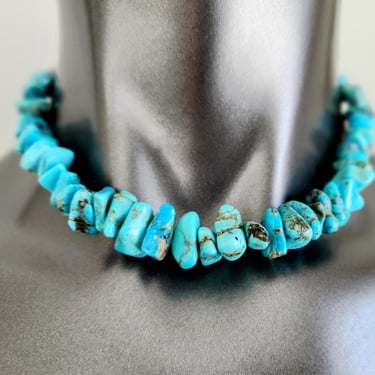 Vintage Turquoise Nugget Choker~Blue Turquoise & Sterling 925~Gifts for Her! 