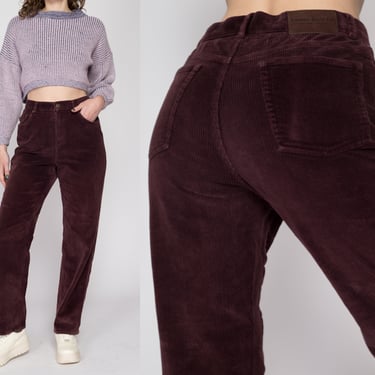 Medium 90s Ralph Lauren Plum Corduroy Pants 30" | Vintage High Waisted Tapered Leg Trousers 