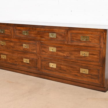 Henredon Mid-Century Modern Hollywood Regency Campaign Oak Long Dresser, 1970s