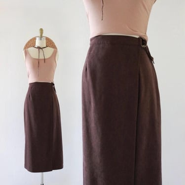 chocolate wrap skirt - 29 - vintage 90s y2k womens dark brown long maxi skirt fall 