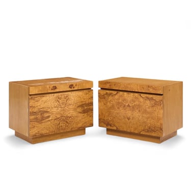 Milo Baughman Style Lane Mid Century Burlwood Nightstands - Pair - mcm 