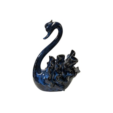 Ceramic Clay Navy Blue Wave Ribbon Feather Swan Art Figure ws3102E 